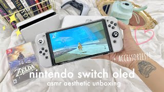 nintendo switch OLED unboxing + accessories • zelda breath of the wild, spiritfarer, just dance ☁️✨