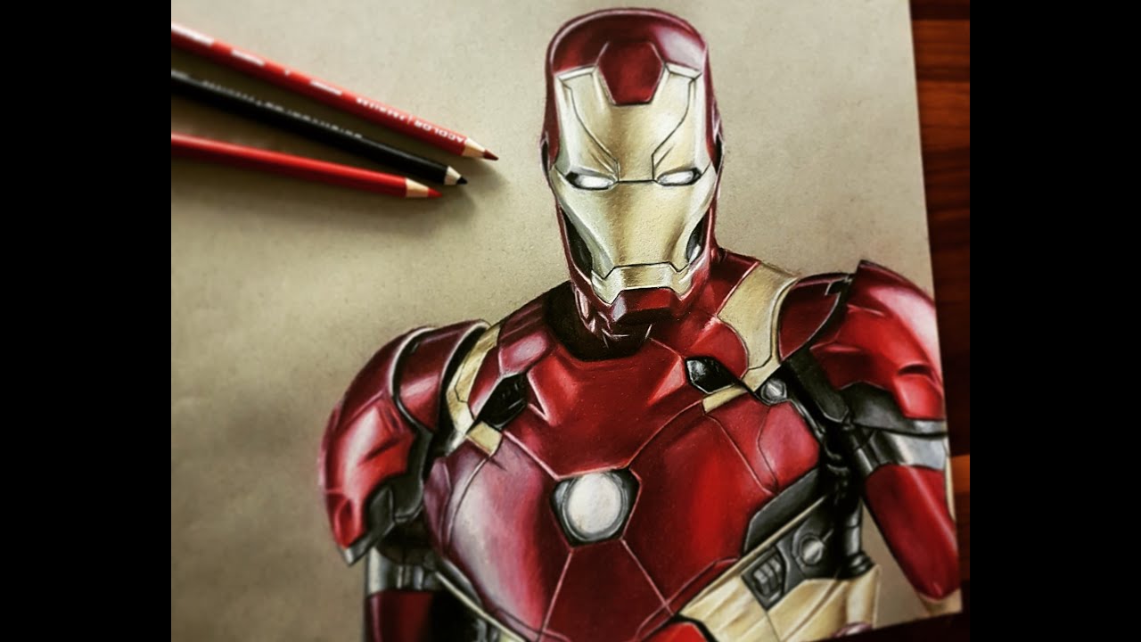 Iron Man colored pencil speed drawing - YouTube