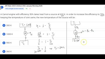 A Carnot engine with efficiency 50% takes heat from a source at 600 K| IIT JEE & NEET PYQ CLASS 11TH