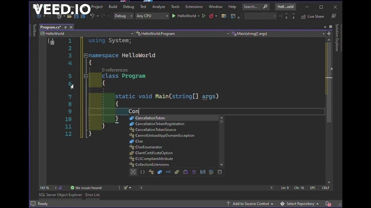 How to create Hello World Program in C# | Dot Net Console Programming ...