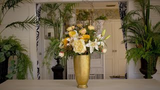 'Gold Deluxe' Floral Design using yellow peony, lilies and roses