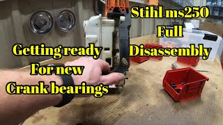 Full Stihl ms 250 disassembly . Ms250 crank bearings
