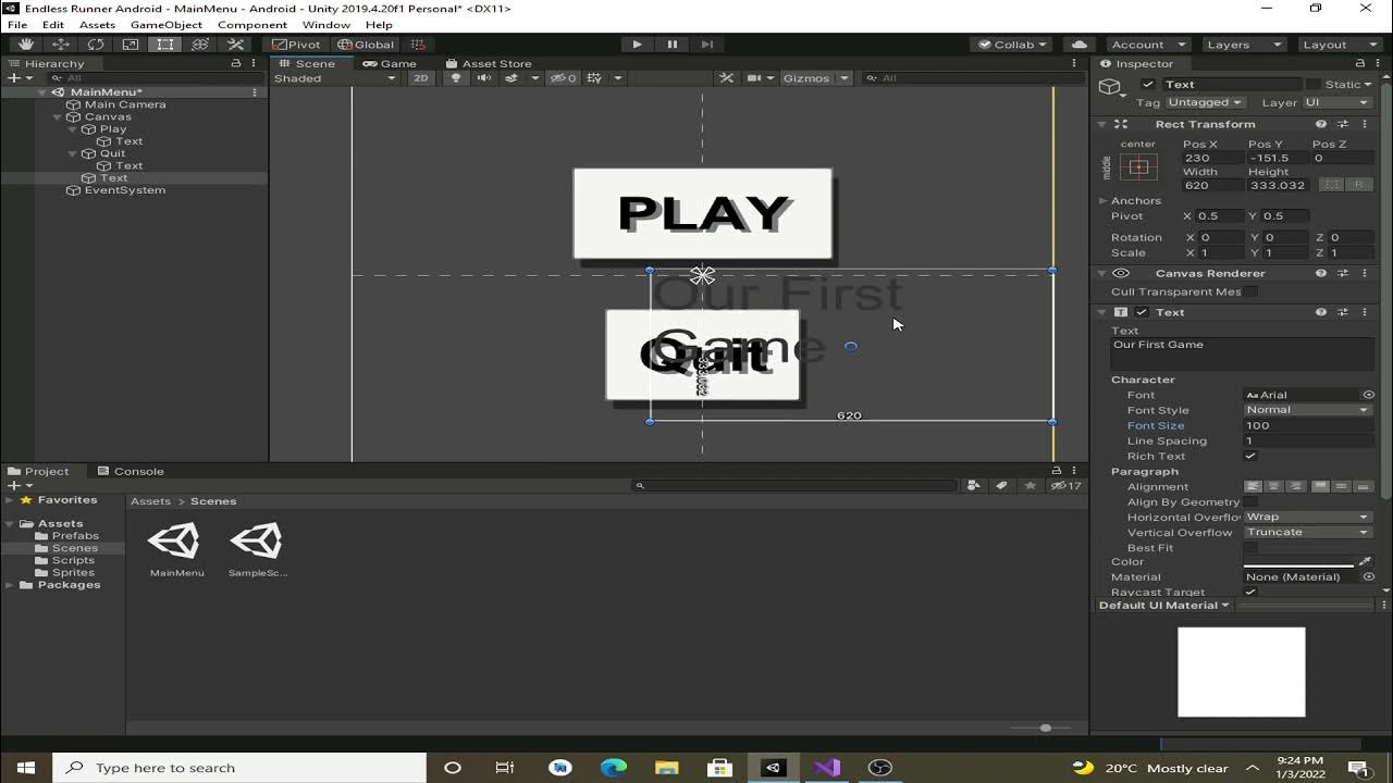Unity Game Development Tutorials for Beginners 9 - MAIN MENU in Unity ...
