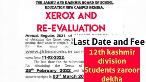 Jkbose Notification Re-evaluation Xerox Answer Scripts || Class 12th Annual Regular Kashmir Division