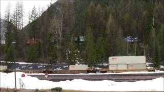 2 Warbonnets!!! BNSF 5334 East (Intermodal) W/ 3 Helper Units @ Essex MT USA C44-9W 5334 Leading