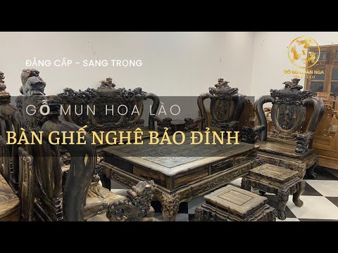 Video ???? 330tr Bộ Bàn Ghế Nghê Phong Thủy Gỗ Mun Hoa Lào Cột... - youtube