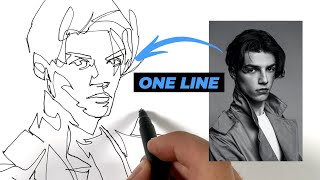 ONE LINE PEN DRAWING - Sketching a face from a reference (real time)