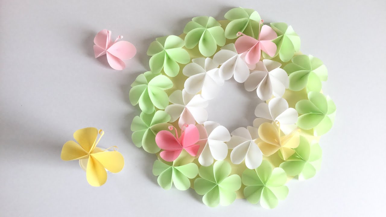 折り紙 コピー 用紙 簡単 かわいい蝶々と花 リース Paper Easy Cute Butterfly And Flower Wreath Youtube