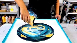 Gold + Blue with a LOT of White!!  Thin Acrylic Paint Straight Pour  Acrylic Pouring