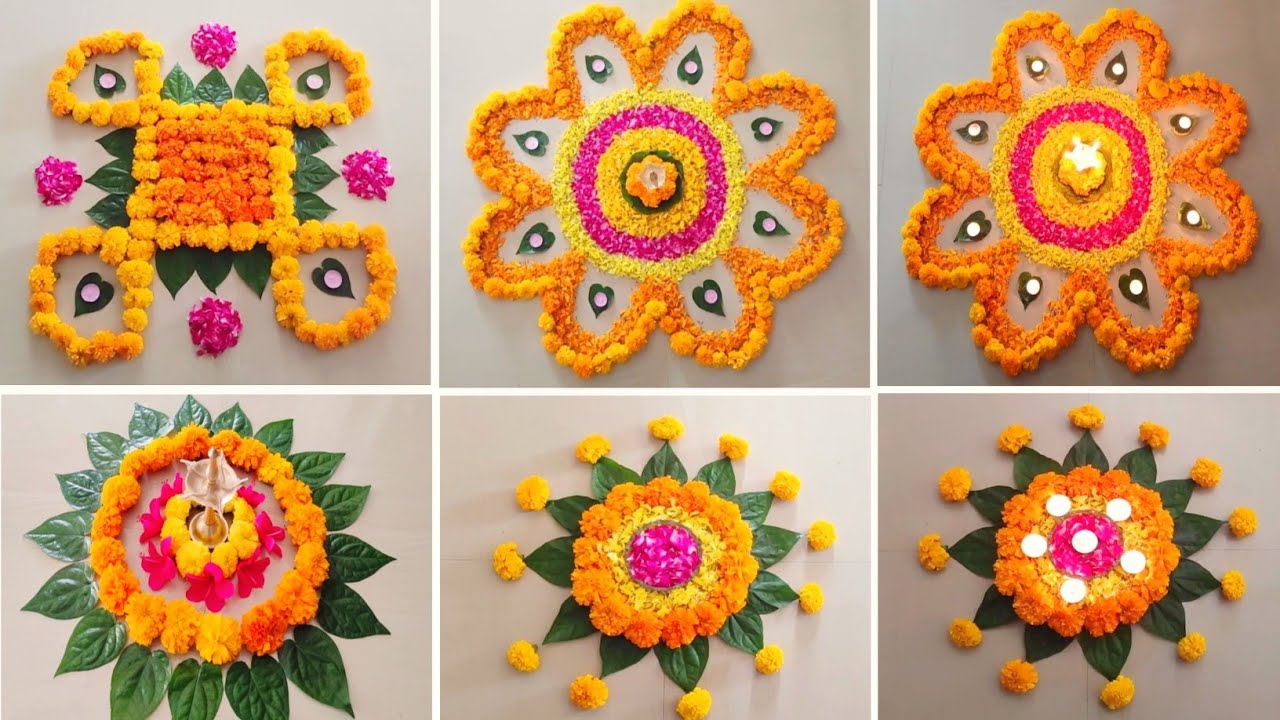 5 Simple Diwali Flower rangoli designs | Flower rangoli design for ...