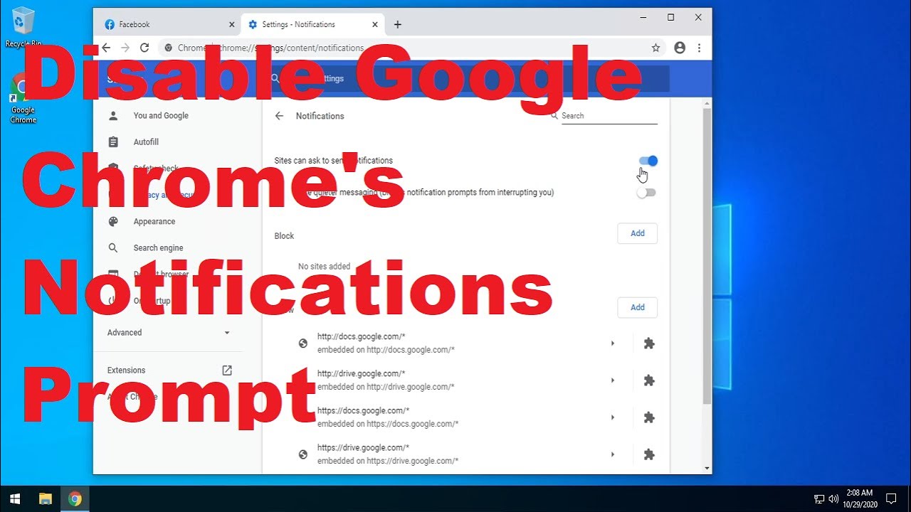 Disable the Notifications Prompt in Google Chrome - YouTube