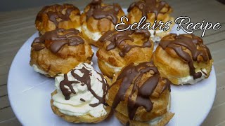 Eclairs Recipe | How to Make Chocolate Profiterole \/ Cream Puffs at Home | Choux Pastry