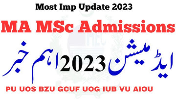 MA MSc Private Admissions 2023 | MA MS Fresh New Admissions 2023
