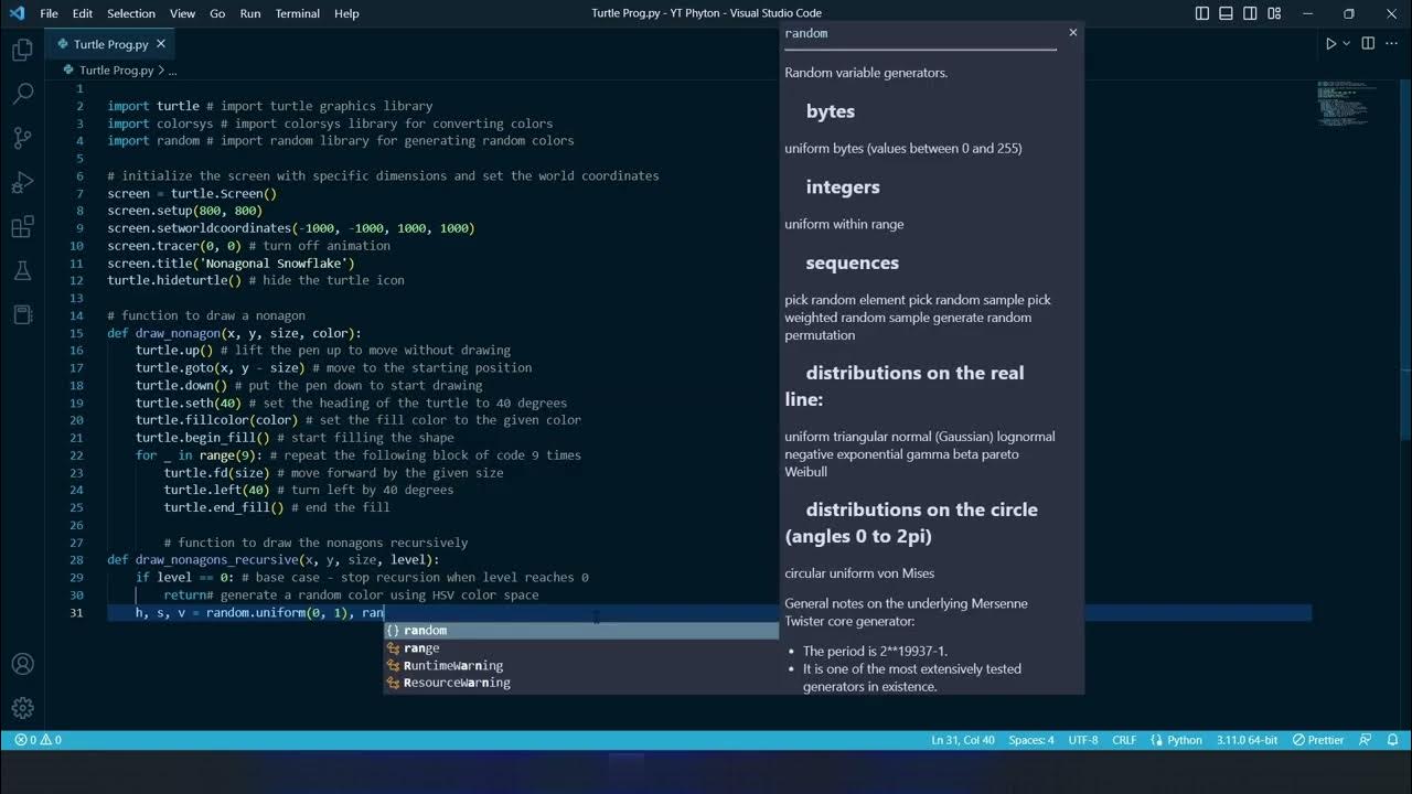 How to Create a Nonagonal Snowflake using Python and Turtle Graphics ...