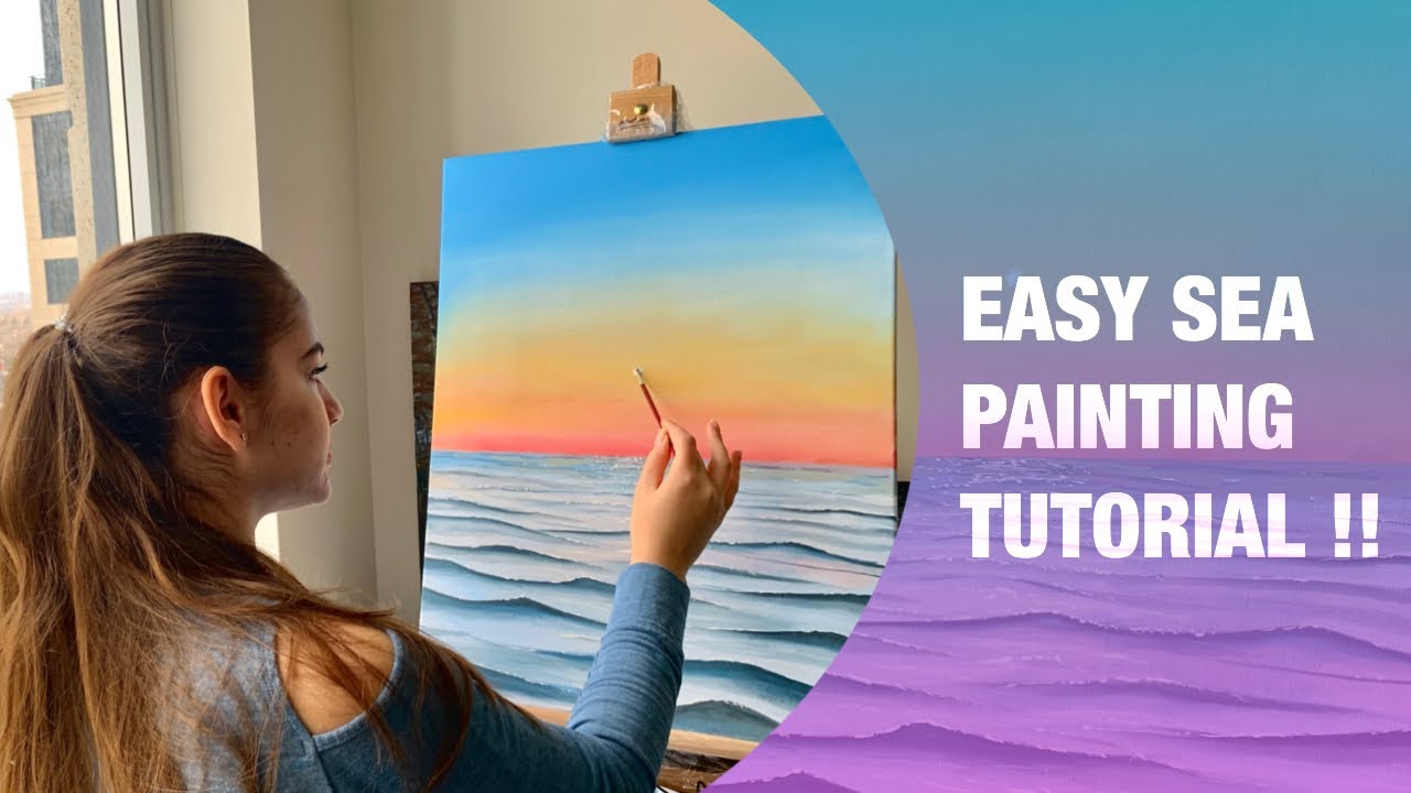 Following An Emily Mackey Painting Tutorial | Sea Sunset Painting Tutorial For Beginners