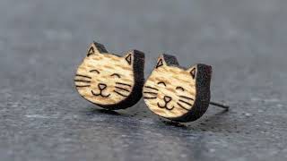 Cat Earrings, Laser-Cut Wood Cat Earring Studs​, M5 Collaborative, shorts woodworking unboxing