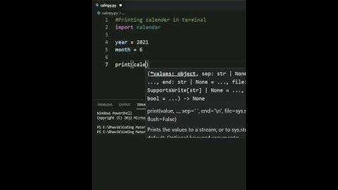 Print Calendar in Terminal using Python | #shorts