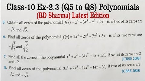 RD Sharma Solutions for Class 10 Maths Chapter 2 Polynomials Exercise 2.3 Q5 to Q8