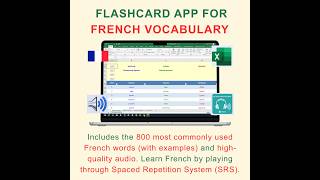 French Vocabulary Flashcards | Excel App | 800 Most Common French Words with Audio + Examples