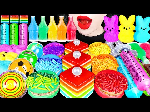 ASMR RAINBOW PUDDING JELLY, JELLO SHOOTER 무지개 음식 모음 *무지개 디저트 레인보우 푸딩젤리, 젤로슈터 GUMMY EATING MUKBANG 먹방