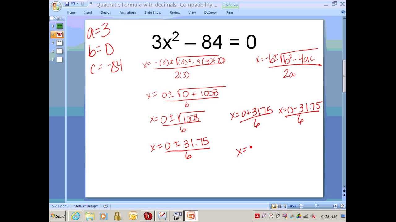 quadratic formula with decimals YouTube