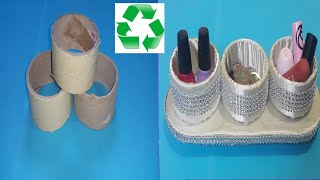 فكرة روعة لكل عروسة/منظم للمكياج من رول الكرتون/إعادة تدوير/Make-up organizer from cardboard rolls