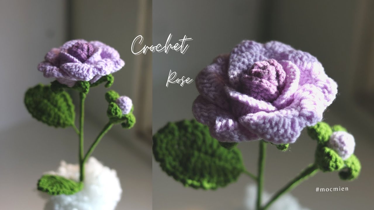 Hướng dẫn cách móc hoa hồng ghép cánh bằng len đơn giản và chi tiết nhất | Crochet rose