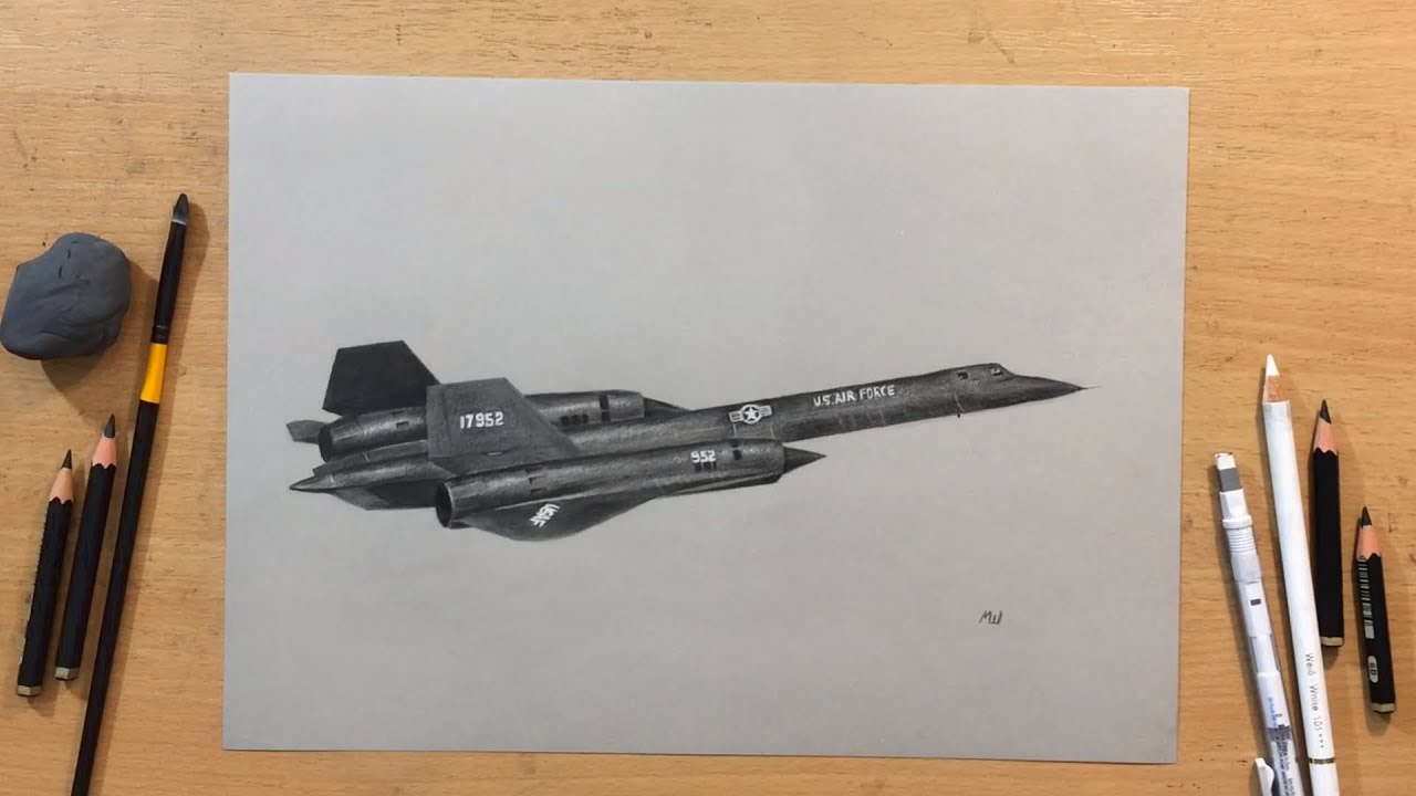 Aiplane Drawing In Graphite - Sr-71 Blackbird - Youtube