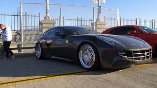 A 2015 ferrari ff with hre vintage series 501 wheels arriving at and
leaving morning octane on the colorado street bridge. (october 28,
2017 / pasadena, ca)