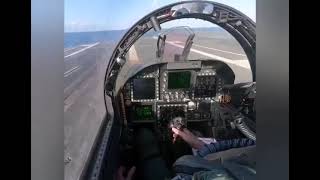 Boeing F\/A-18E Super Hornet catapult take off and landing on a carrier - cockpit video