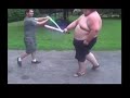 Fat guy falls over while playing star wars