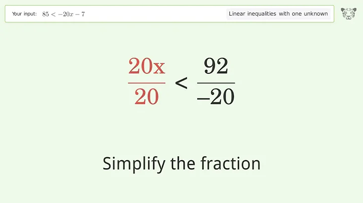 Solving Linear Inequalities: 85 is Smaller Than -20x-7