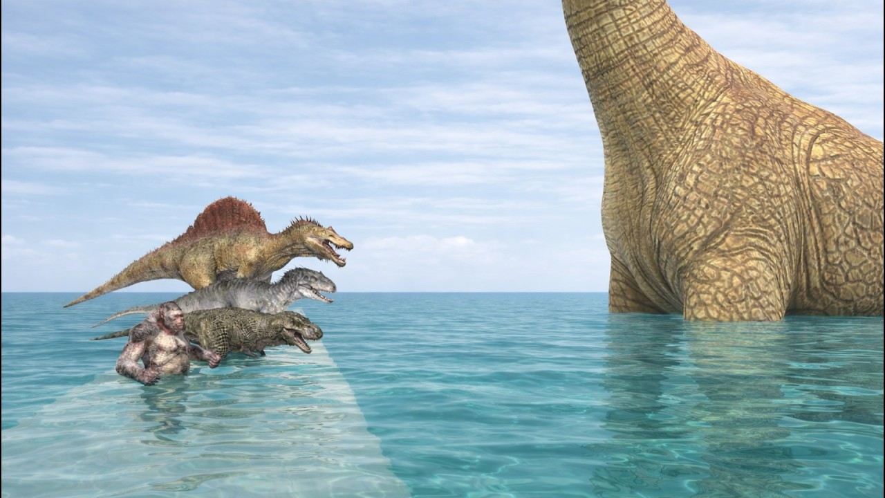 Spinosaurus, Indominus Rex, T-Rex & Gorilla — Only One Successfully Saves the Stranded Dinosaur