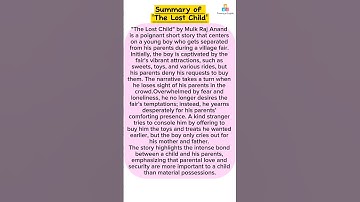 #summary of #thelostchild by #mulkrajanand #class9english #ncert chapter 1 Supplementary reader