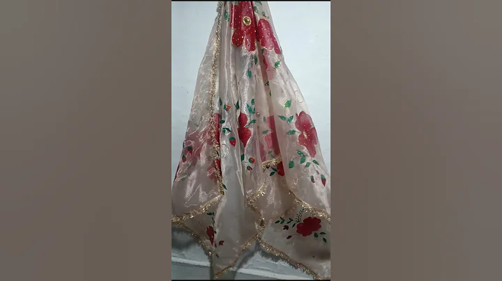 Hand painted organza dupatta #ytshort #art #shorts#acrylicfabricpaint #painting #trendy #diy