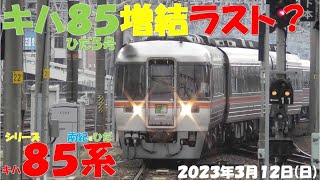 【ダイヤ改正前の最終日曜日！！！キハ85系の増結も本日で最後の編成も多数！！！特急「ありがとうキハ85系ひだ」号も本日ラストラン！！！役目を終えたキハ85系車両も多数】【2023年3月12日(日)曇】