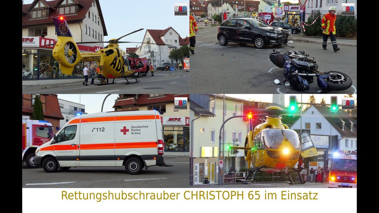 **AIR RESCUE** ADAC Christoph 65 Start von Kreuzung, Unfall, Winnenden, Germany, 17.09.2018.