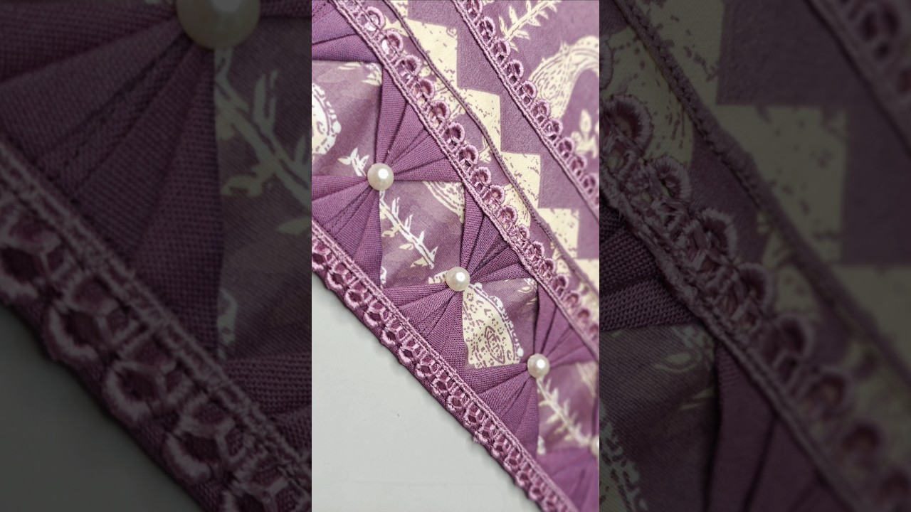Beautiful purple printed suit design with fabric triangles #shorts