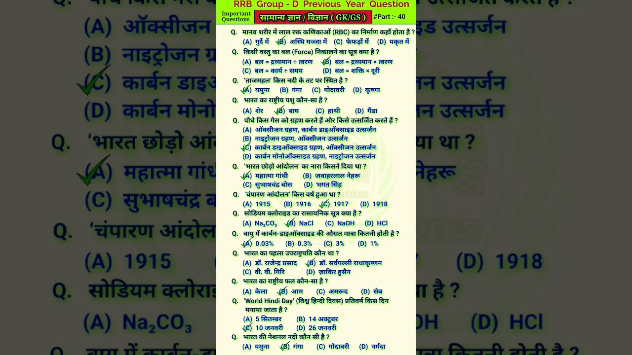 Rrb group d questions | Railway group d questions | Gk questions | Gs questions