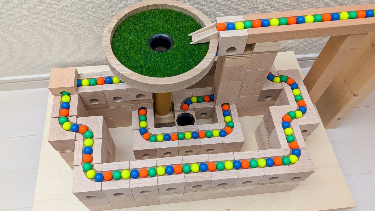 マーブルランレース☆キュボロASMRとグリーン＋水道管＋ブルーフェンスのししおどし＋阪急電車と踏切