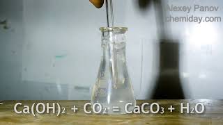 Реакция гидроксида кальция (известкового молока) с углекислым газом | Ca(OH)2+CO2=CaCO3+H2O