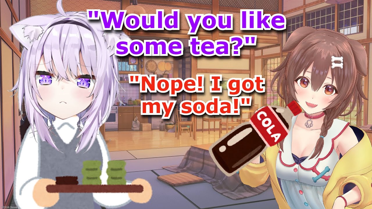 Okayu Just Wants to Offer Some Tea to Korone, but Korone Always Brings Her Own Drink [Hololive]