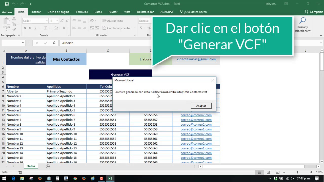 Exportar Contactos de Excel a VCF - YouTube