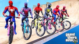 TEAM SPIDERMAN Super Bicycles Mega Rampa Challenge With Spiderman,Spiderman 2099, Amazing Spiderman