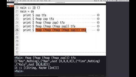 FP — Chapter #05 — Video #011 — functor laws, applicative functors, type class Applicative, monoids