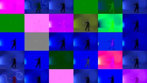 Grid of dance videos generated with the tblend function of FFmpeg