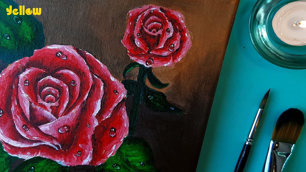 Rose Acrylic painting for beginners | Easy flower painting | How to ...