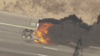 Police Chase: Big rig explodes into flames during pursuit on 5 Freeway in LA County