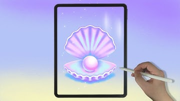 Ocean Seashell and Pearl iPad Procreate Drawing - Digital Illustration