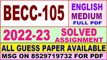 becc 105 solved assignment 2022-23 / becc 105 solved assignment in English / ignou ba economics